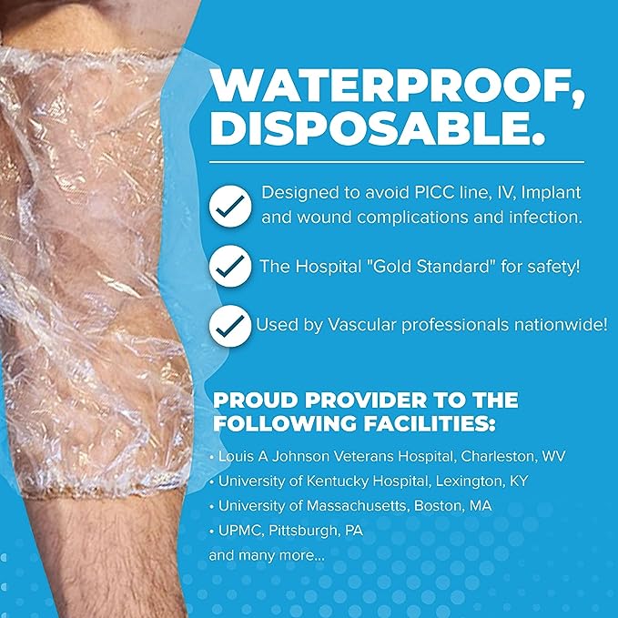 Waterproof PICC Line Shower Cover - Large 25 Pack (17-24") Disposable Arm Protector