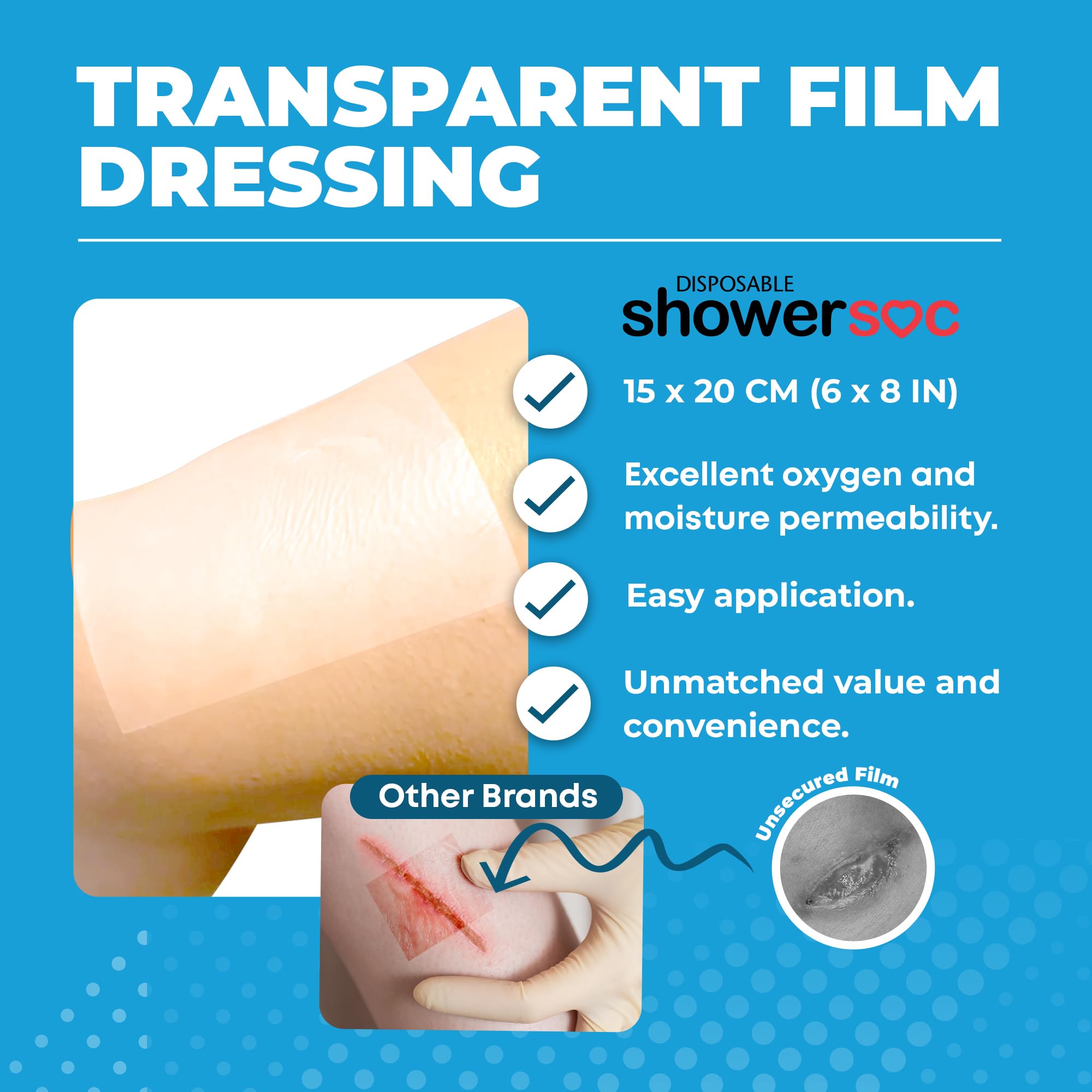 Waterproof Transparent Film Dressing - 10 Pack 6x8" Large Wound Bandage for Tattoo