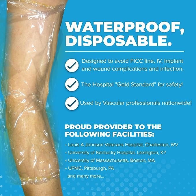 Waterproof PICC Line Shower Cover - Small 7 Pack (9-16") Disposable Arm Protector